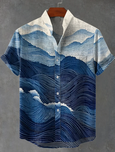 Marcus Abstract Geometric Waves Wallpaper Art Print Casual Shirt