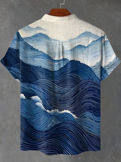 Marcus Abstract Geometric Waves Wallpaper Art Print Casual Shirt