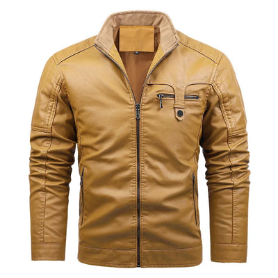 Johan™ Sand – Beige leather jacket with standing collar and discreet details