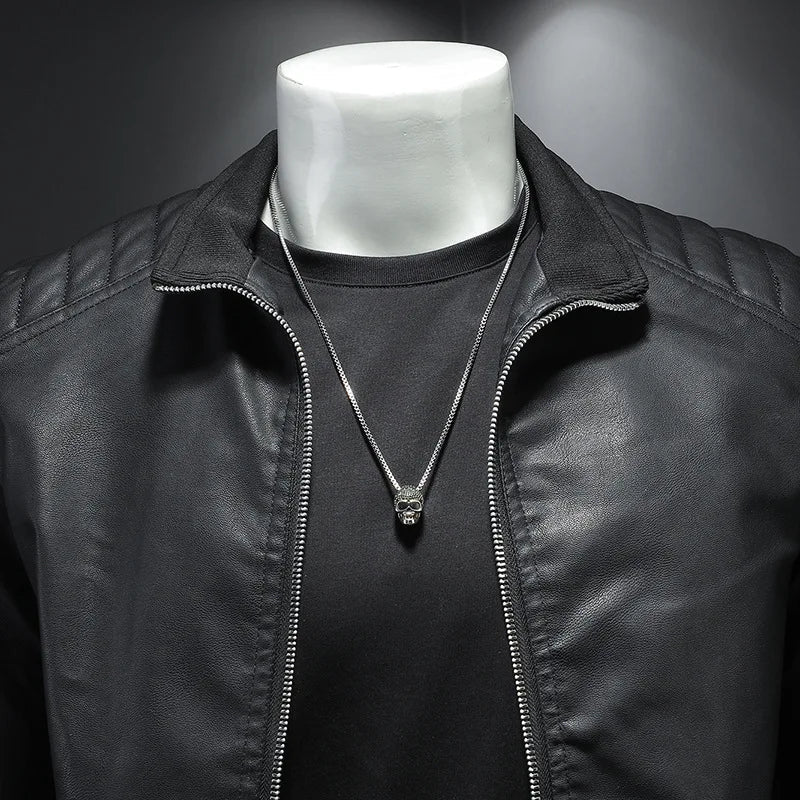 Storm™ Edge – Blue PU Leather Jacket with Modern Shoulder Details