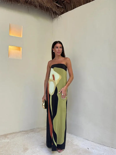 Lilia™ - Abstract Strapless Maxi Dress